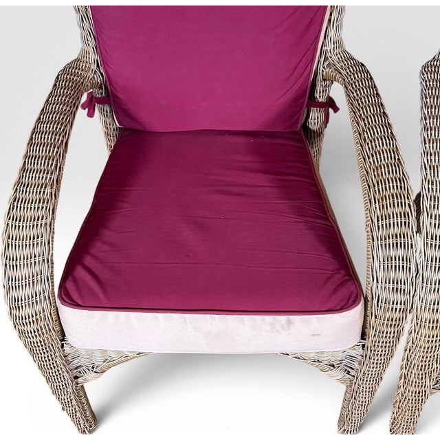 Tan Pair of Vintage Boho Chic Wicker Barrel Back Lounge Armchairs For Sale - Image 8 of 11