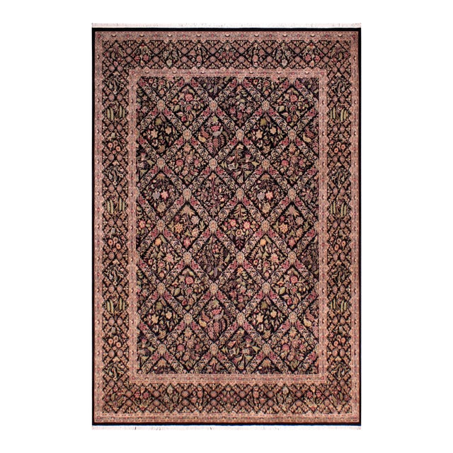 Shabby Chic Pak-Persian Black/Green Wool Rug - 9'2'' X 12'2'' For Sale