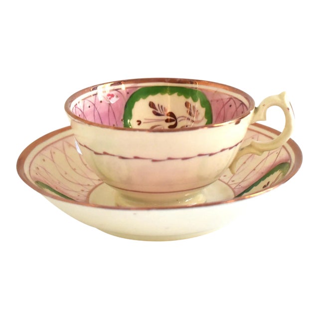 Antique 19th-Century Pink Luster Teacup & Saucer For Sale