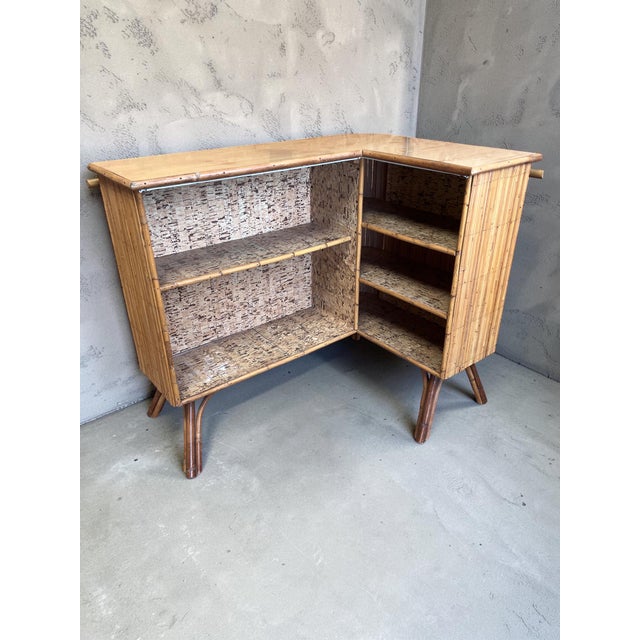 Mid-Century French Bamboo Tiki Bar with Stools, 1960s, Set of 3 For Sale - Image 6 of 10