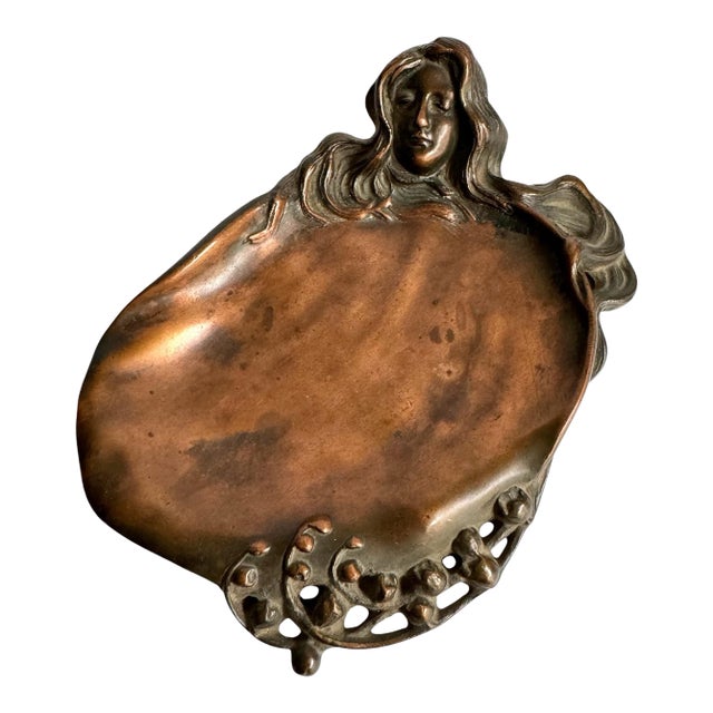 Art Nouveau Tray Bronze Woman Catchall Dish French Villanis For Sale