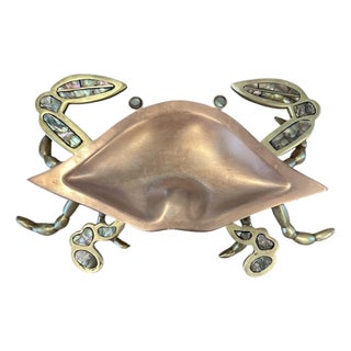 Vintage, Mid Century Los Castillo Style Brass, Copper & Abalone Crab Trinket Dish / Vide Poche / Catchall For Sale