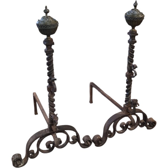 Mid 19th Century Mid 19th Century A Large Pair of Spanish Wrought Iron Andirons For Sale - Image 5 of 5