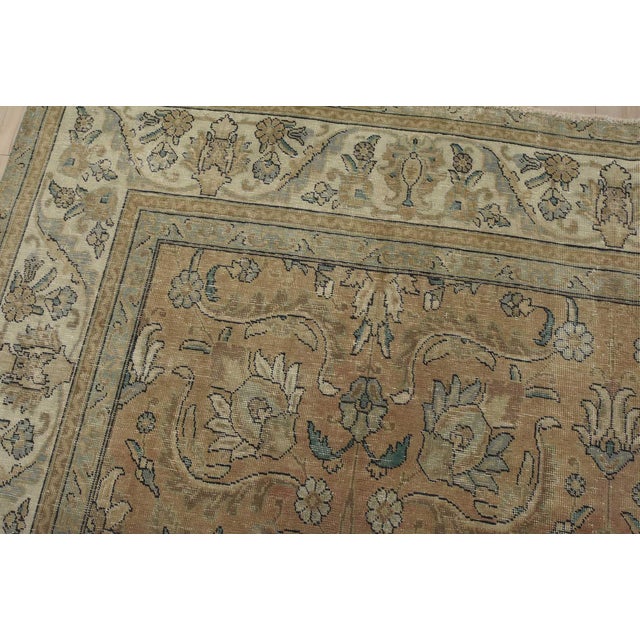 Tabriz Rug 9’10” X 12’10” Pink Wool Vintage Distressed Hand-Knotted Carpet For Sale In Philadelphia - Image 6 of 15