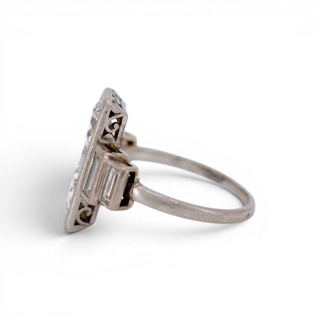 Early 20th Century Antique Art Deco Platinum "Toi Et Moi" Old-Cut Diamond Ring, Size 6.75 For Sale - Image 5 of 7