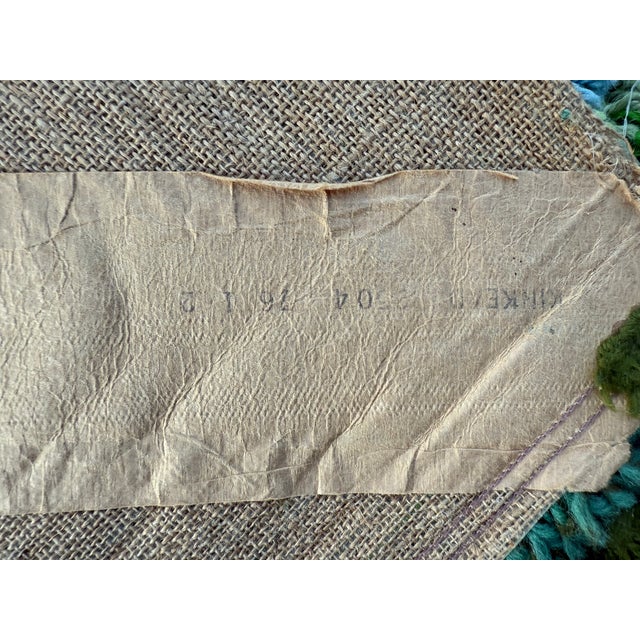 Mid Century Modern Vintage Handmade Shag Textile Blues & Greens Geometric Design For Sale - Image 12 of 12