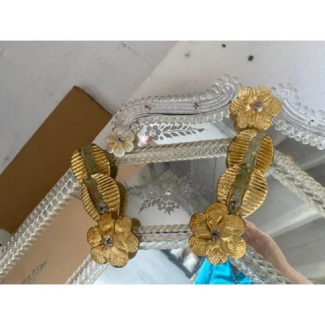 Glass Venetian Rectangular Gold Floreal Hand-Carving Mirror by Simong For Sale - Image 7 of 11