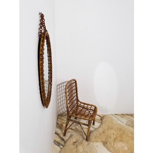 Mid-Century Modern Italian Handcrafted Oval Cane and Bamboo Mirror in the style of Albini, 1960s For Sale - Image 3 of 15