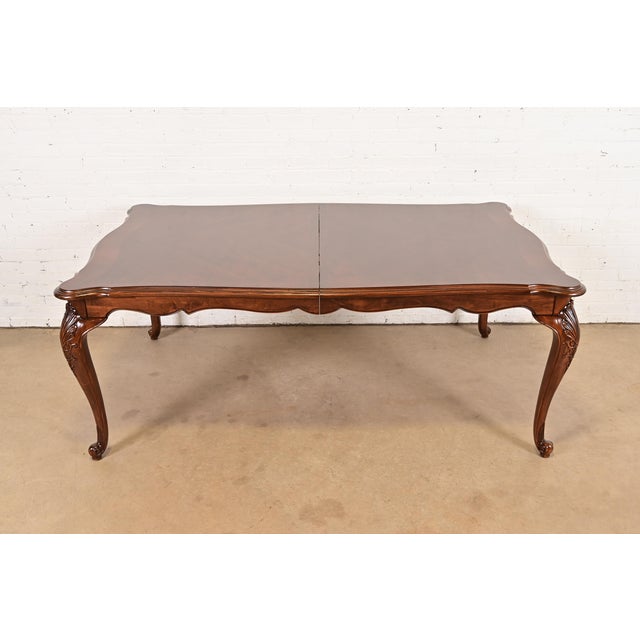 Wood Kindel Furniture Style French Provincial Louis XV Carved Cherry Wood Extension Dining Table, Newly Refinished For Sale - Image 7 of 11