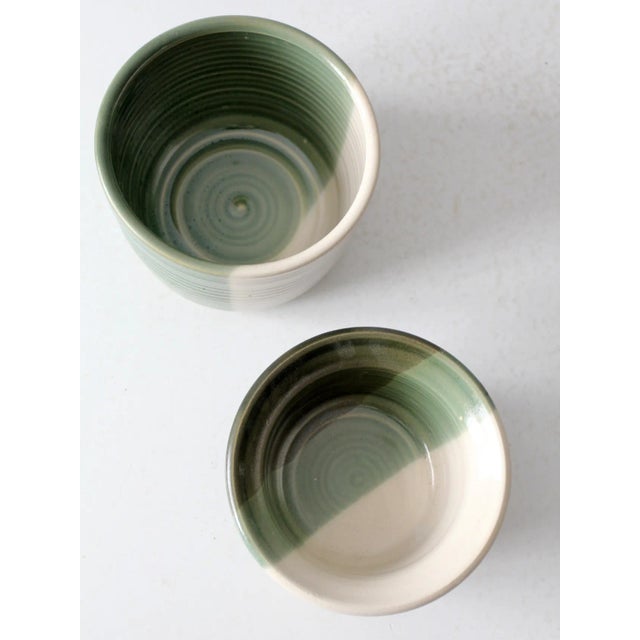 Green Vintage Studio Pottery Nesting Bowl Set For Sale - Image 8 of 12
