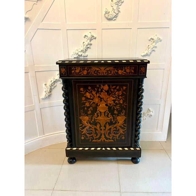 Antique Victorian Floral Marquetry and Ebonised Side Cabinet, 1860 For Sale - Image 13 of 18