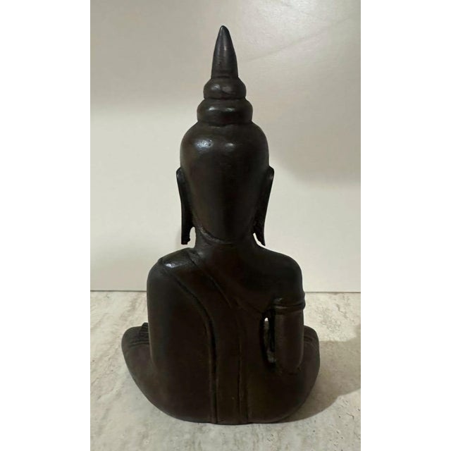 Metal Rare Early Ayutthaya Bronze Seated Buddha – Flame Finial, Original Gilding Traces, 15th Century Thailand. For Sale - Image 7 of 7