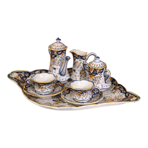Early 20th Century French Hand Painted Faience Coffee Set From Blois- 10 Pieces