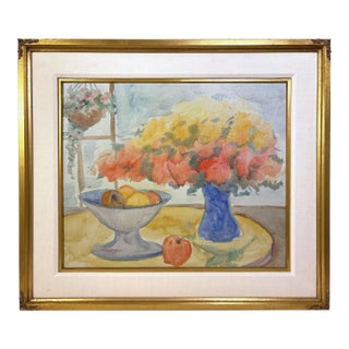 Contemporary 1970s Impressionist Still Life Painting Flower Vase & Fruit Bowl For Sale