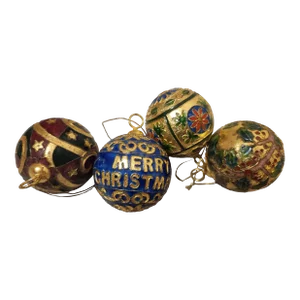 Vintage Champleve Cloisonne Christmas Ornaments Set of 4