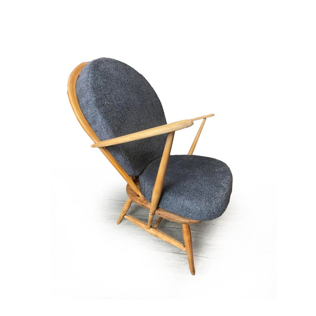 Mid-Century Elm Armchair with Slate Grey Bouclé from Ercol, 1970s For Sale - Image 12 of 12