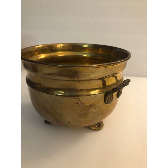 Mid 20th Century Vintage Solid Brass Footed Planter With Handles For Sale - Image 6 of 9