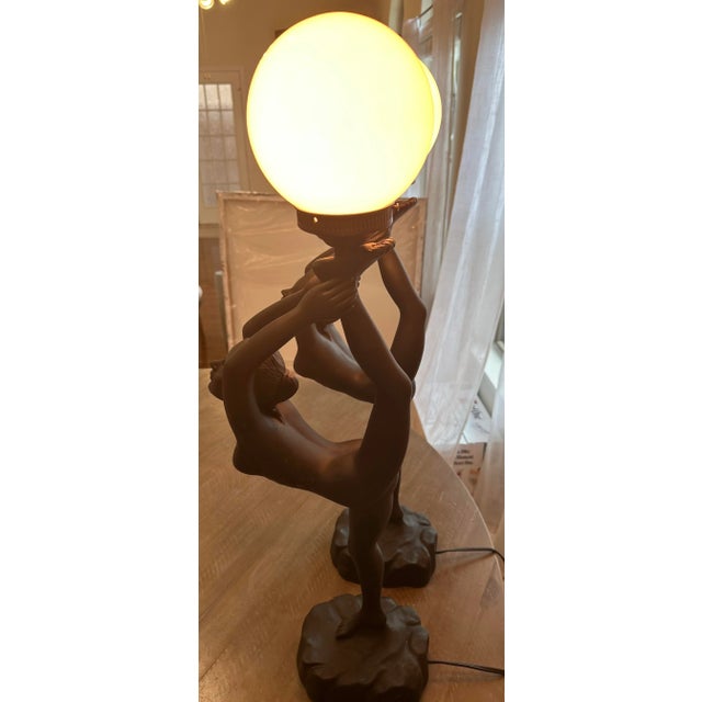 1980s Art Deco Style, Nude Women Matching Black Tall Lamps - a Pair For Sale - Image 5 of 9