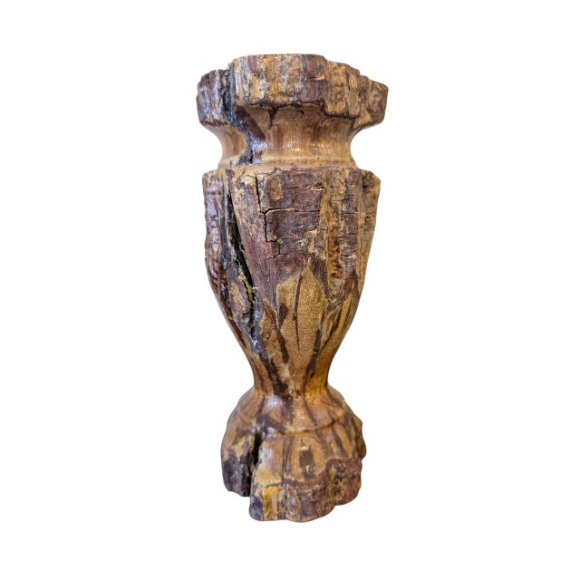 1970s Vintage Hand-Carved Wabi-Sabi Chrysanthemum Wood Vase For Sale - Image 5 of 11