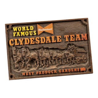 Vintage Budweiser Clydesdale Team Embossed Plastic Sign For Sale