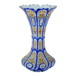 Late 19th Century Bohemian Hand Enamel Opaline Glass Fluted Vase, Islamic Market