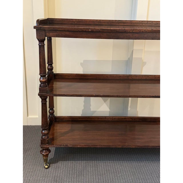 English Vintage Payne Street Imports English Etagere Tiered Server, Solid Wood, Brass Casters For Sale - Image 3 of 12