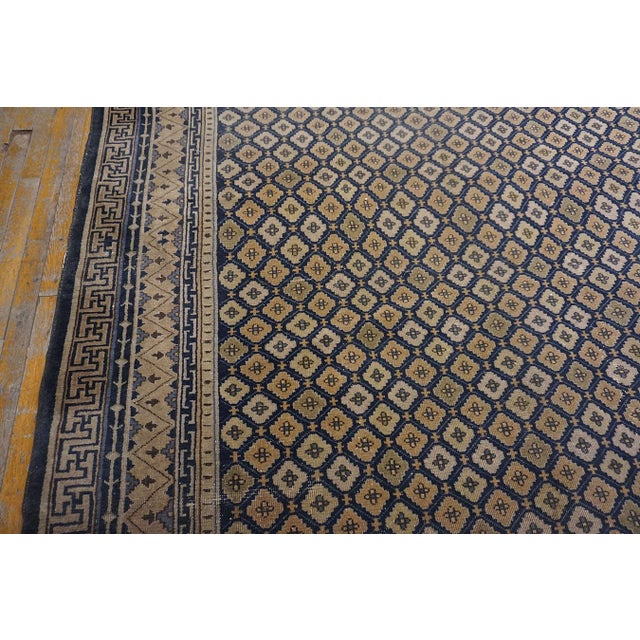 Chinese Rectangle Wool Allover Geometric Hand Knotted Pile 1920s Large Antique Blue Rug For Sale - Image 3 of 11