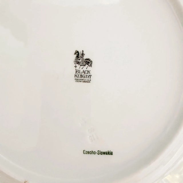 Mid-Century European Black Knight Pink Floral Dinner Plates - Set of 12 For Sale - Image 10 of 11
