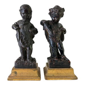 Antique Italian Borghese Cherubini Putti Figurines - A Pair