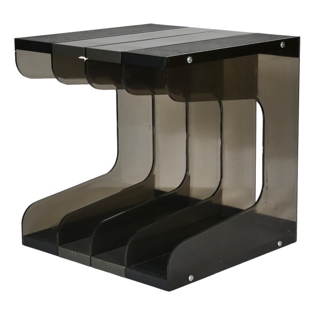 Space Age Vinyl Stand in Smoked Acrylic Glass, 1970s For Sale