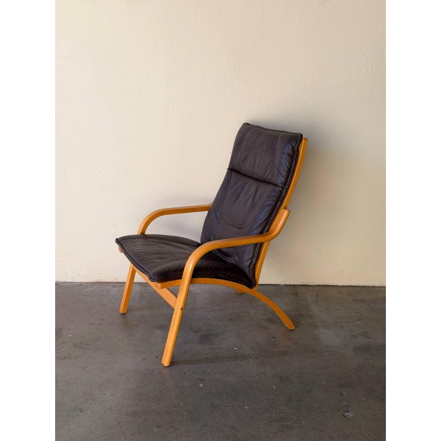 Vintage Danish Stouby Leather Lounge Chair Bentwood Frame Scandinavian Mid Century Armchair 1960s For Sale - Image 9 of 10