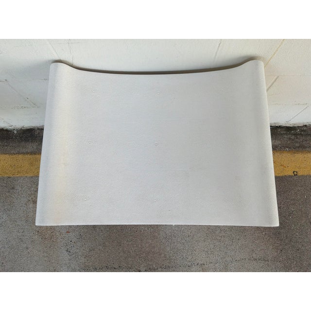 Stylish Made Goods Co. Annika White Shagreen Stool, sculptural shape with curved top and tapered base. Showroom floor sample.