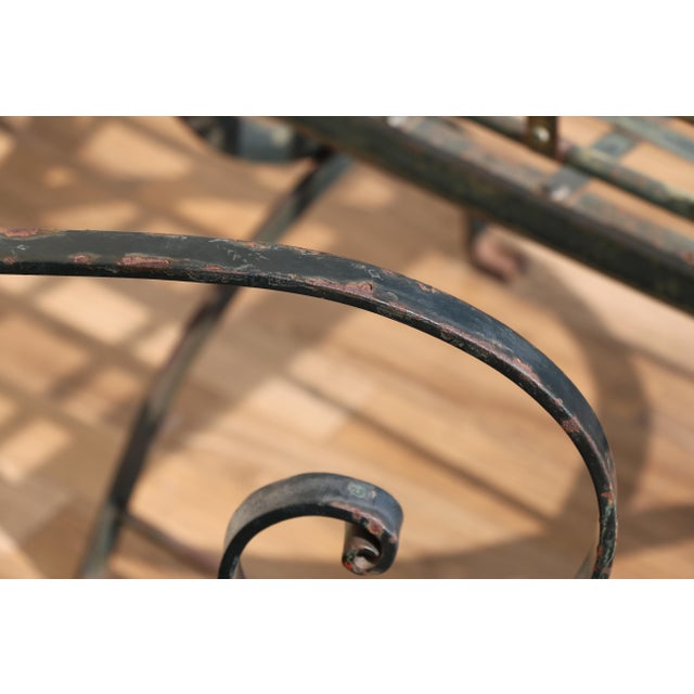 Vintage Pair of 1970s Hervé Baume French Wrought Iron Folding Patio Chairs With Rustic Patina | Outdoor Garden Armchairs For Sale - Image 9 of 18