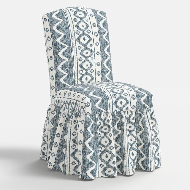 Wood Ruffle Camel Back Dining Chair in Linny Ikat Slate For Sale - Image 7 of 7