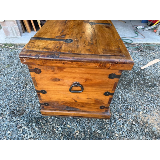 Wood Vintage Camphor Wood Trunk With Hand-Forged Iron Hardware For Sale - Image 7 of 9