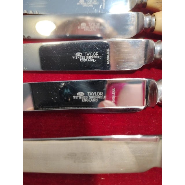 Taylor Witness Sheffield 16pc Stainless Steak Knife Fork Set, Stag Wood With Case For Sale In Tampa - Image 6 of 12