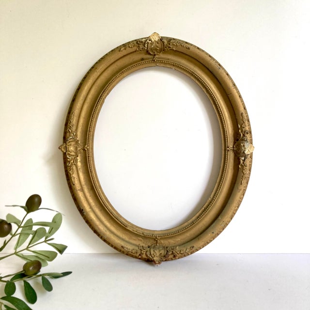 Antique Gold Wood Oval Frame, No Glass For Sale - Image 4 of 6