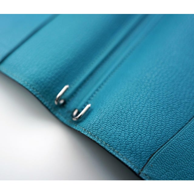 Animal Skin Hermes Turquoise Chevre Leather Globe-Trotter Agenda Cover, C. 2004 For Sale - Image 7 of 12