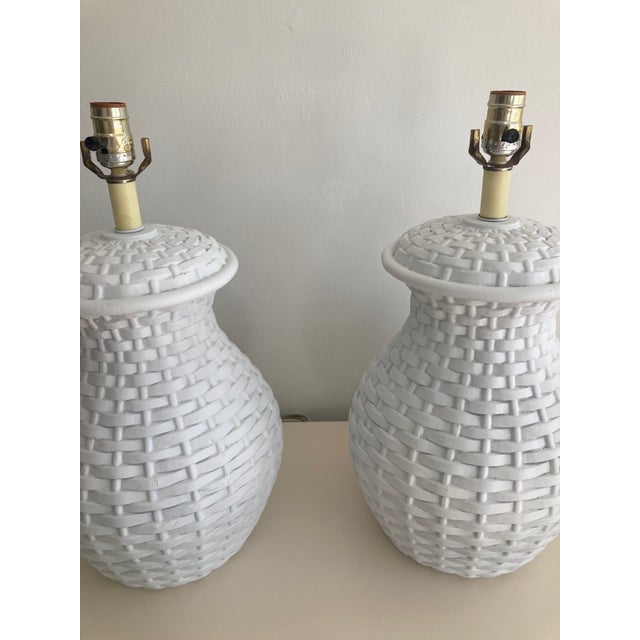 Plaster Basket Table Lamps in the Style of Serge Roche - A Pair For Sale - Image 10 of 14
