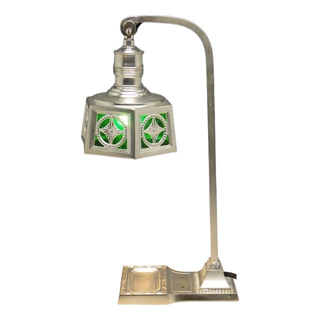 Art Nouveau Silver-Plated Desk Lamp, Early 20th-Century For Sale