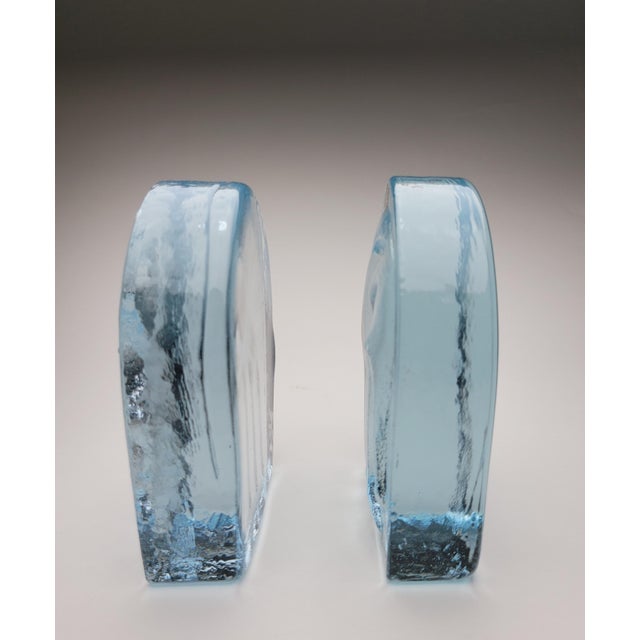 Beautiful pair of clear crystal glass elephant bookends manufactured by Blenko Art Glass Company and designed by Joel...