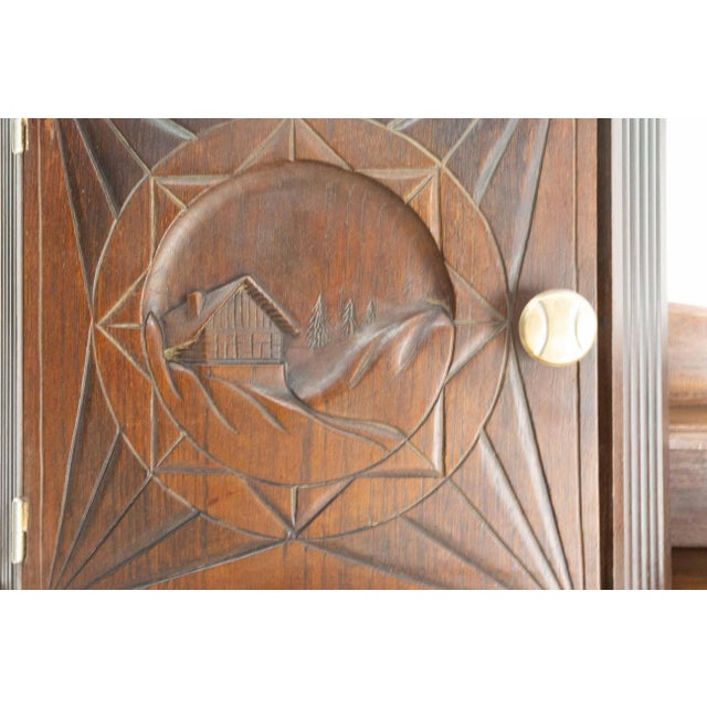 Brown French Art Deco Entry Shelf with Cabinet & Drawers in Swiss Alp style, 1930s For Sale - Image 8 of 12