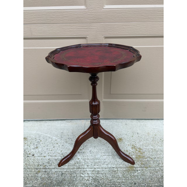 Red Vintage Georgian Embossed Red Leather Top Mahogany Side Table For Sale - Image 8 of 8