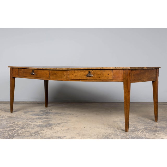 Brown Early 19th Century French Provincial Fruitwood Farmhouse Table With Two Drawers For Sale - Image 8 of 18
