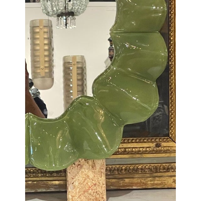 Early 21st Century Murano Wave Mirror in Olive Green For Sale - Image 5 of 9