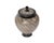 A studio pottery lidded vessel by American artist Brian Moore. This piece is covered in a black and white wavy line design...