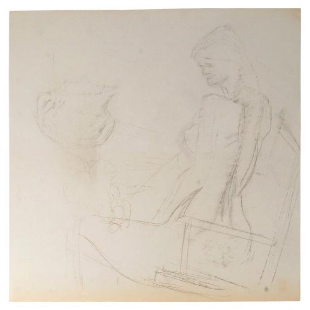 Drawing on paper depicting a young woman sitting, 20th century. Drawing on paper, 20th century, depicting a young woman...