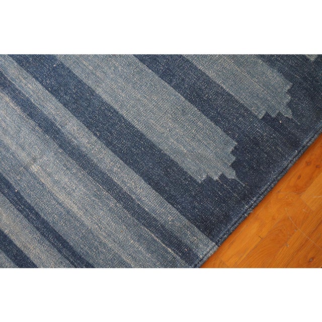 Blue 1930s Blue Stripe Antique Indian Cotton Dhurrie Rug 8'2'' X 40'2" Flatweave Carpet For Sale - Image 8 of 13