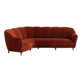 Mid Century Italian Channel Back Sofa in Velvet and Leather For Sale
