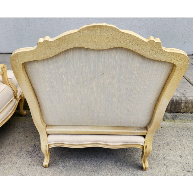 Ivory Drexel Heritage Louis XV French Armchairs Linen For Sale - Image 8 of 12